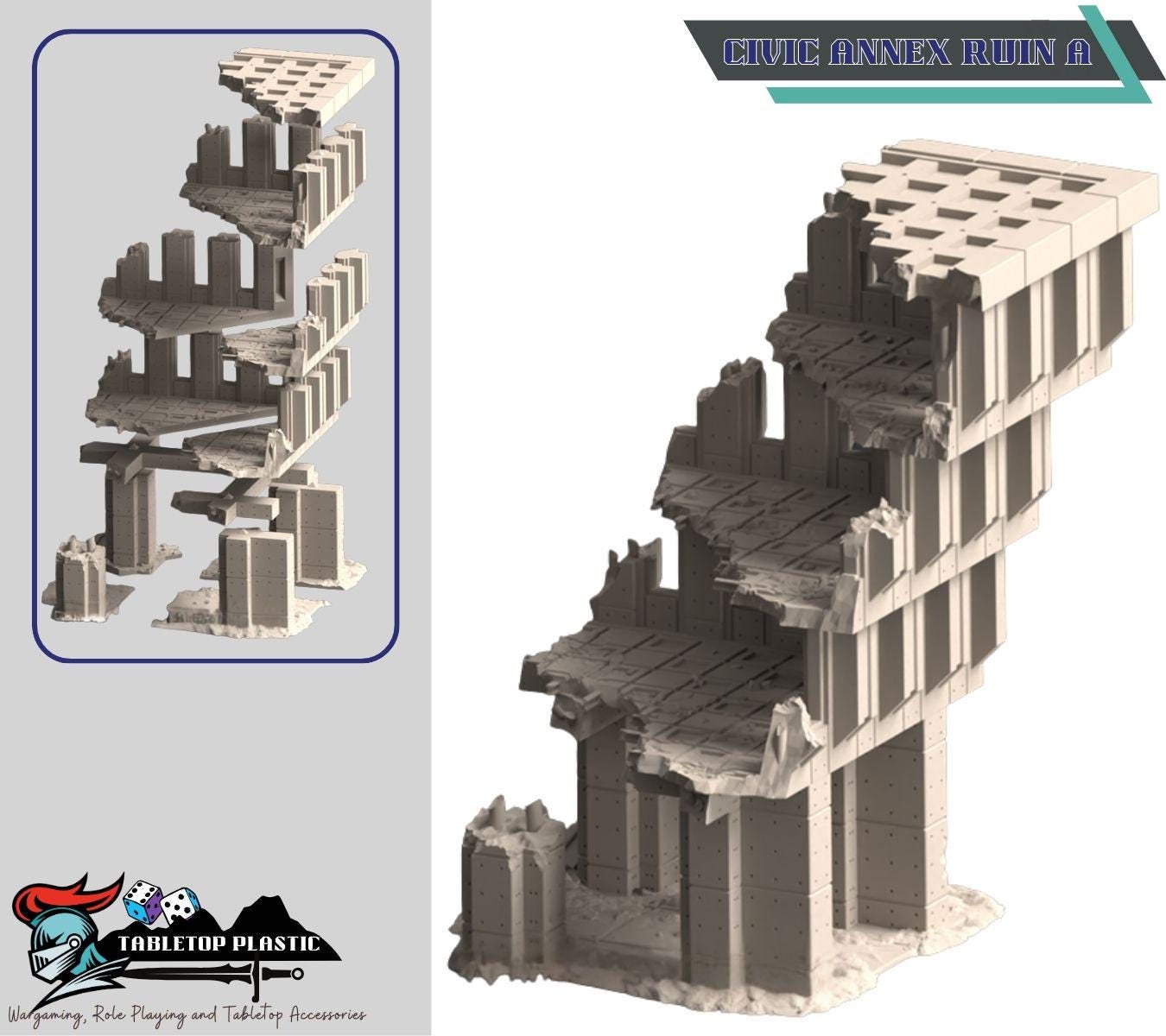Concrete Citadel — Urban/Sci-Fi Reinforced-Concrete Ruins (6 Buildings + Bleachers & Scatter, 28–32 mm)