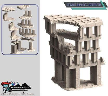Concrete Citadel — Urban/Sci-Fi Reinforced-Concrete Ruins (6 Buildings + Bleachers & Scatter, 28–32 mm)
