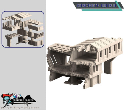 Concrete Citadel — Urban/Sci-Fi Reinforced-Concrete Ruins (6 Buildings + Bleachers & Scatter, 28–32 mm)