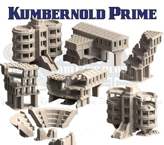 Concrete Citadel — Urban/Sci-Fi Reinforced-Concrete Ruins (6 Buildings + Bleachers & Scatter, 28–32 mm)