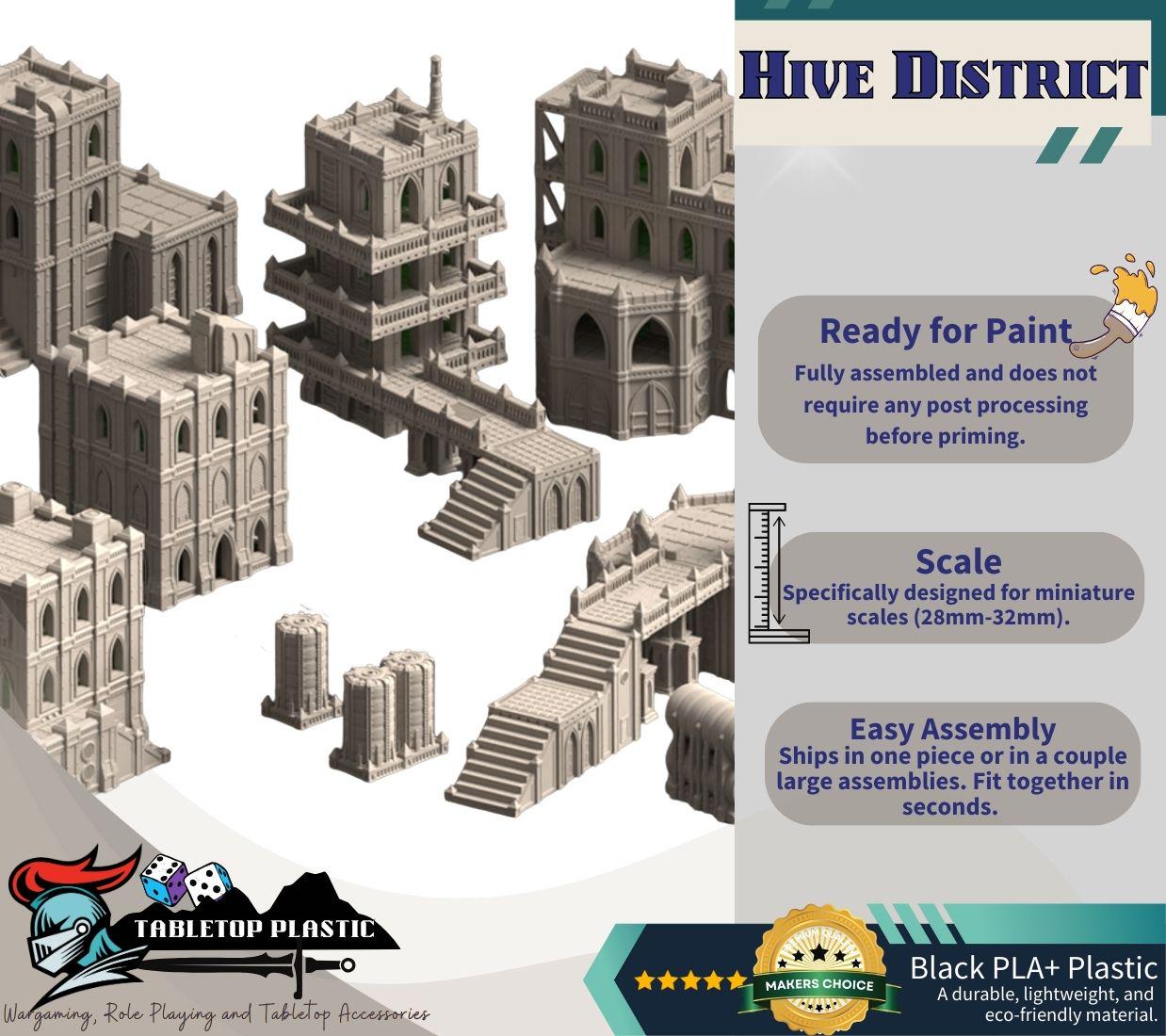 Grimdark hive city terrain set: Omnis Prime Hive District modular hab‑blocks, gantries, walkways