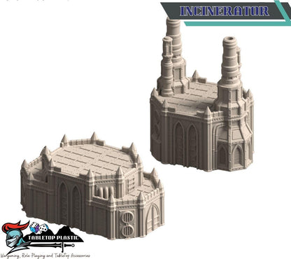 Grimdark hive city terrain set: Omnis Prime Hive District modular hab‑blocks, gantries, walkways
