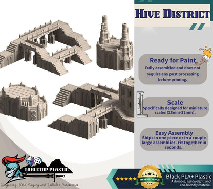 Grimdark hive city terrain set: Omnis Prime Hive District walkways and gantry
