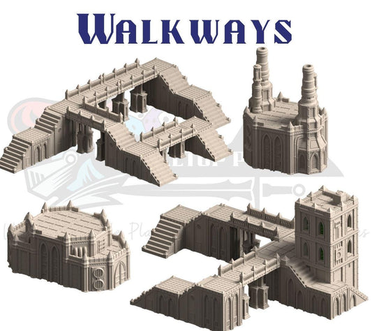 Grimdark hive city terrain set: Omnis Prime Hive District walkways and gantry