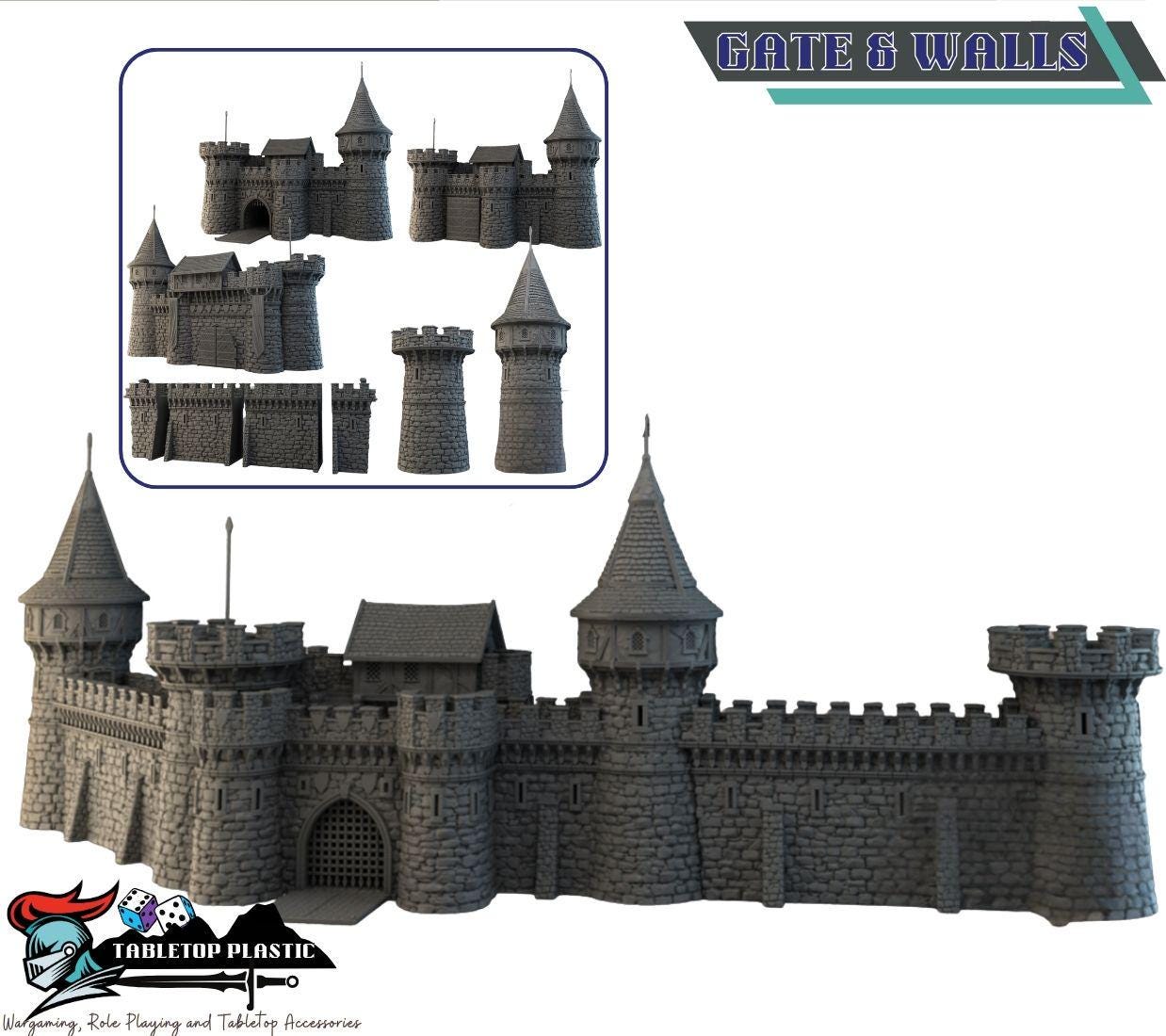 Castle Argent - Medieval fortress terrain bundle, modular walls, ramparts & keep, siege gear (28–32mm)
