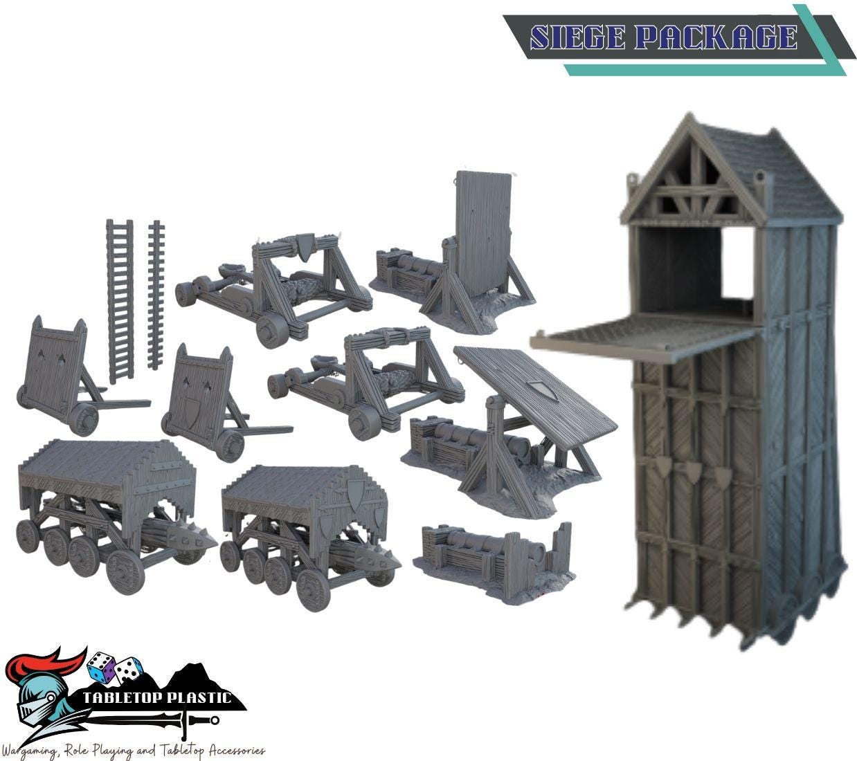 Castle Argent - Medieval fortress terrain bundle, modular walls, ramparts & keep, siege gear (28–32mm)