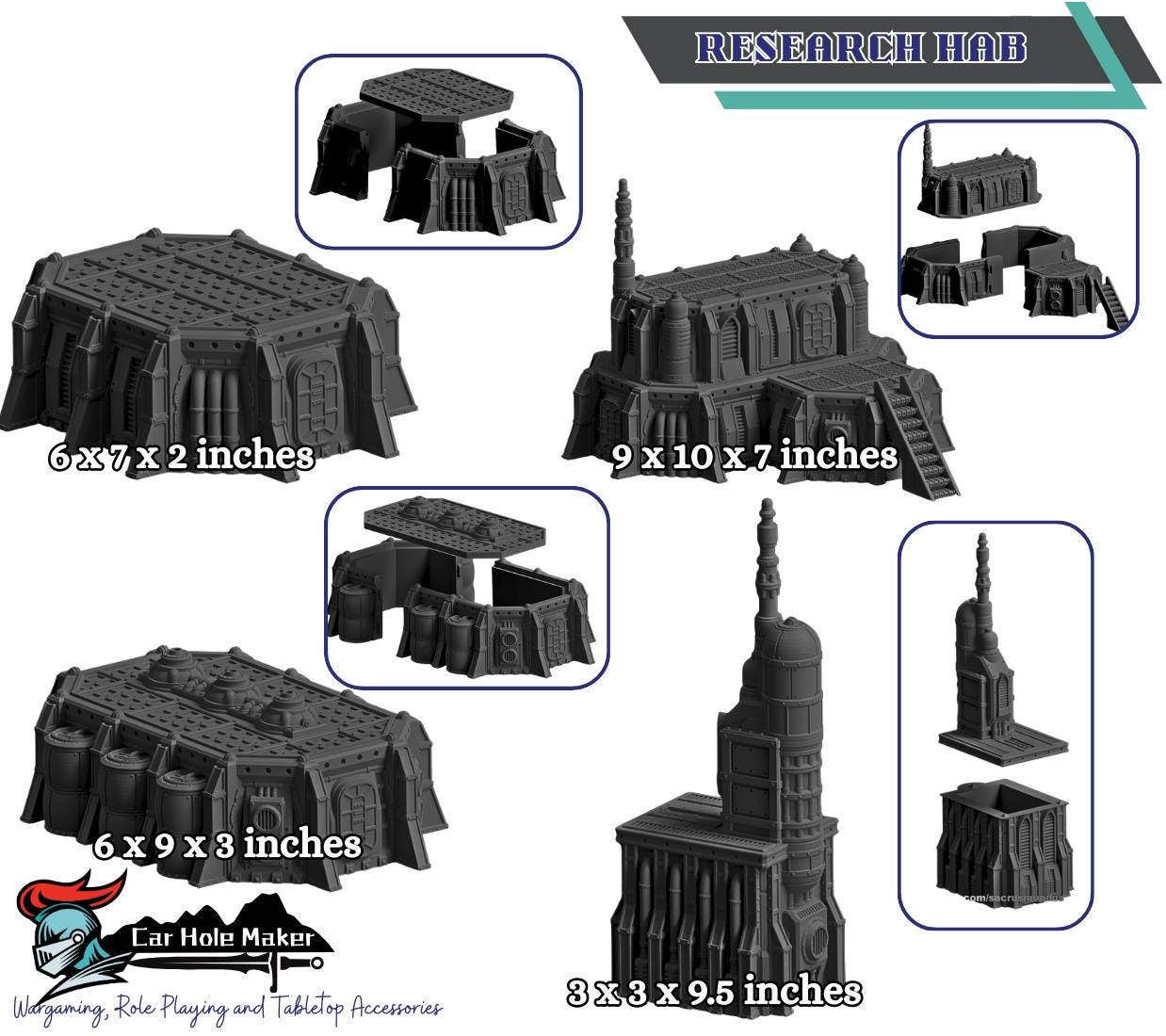 Sci-Fi Tomb World Terrain Set: 28-32mm Scale - Monolith, Pillars, HAB Modules