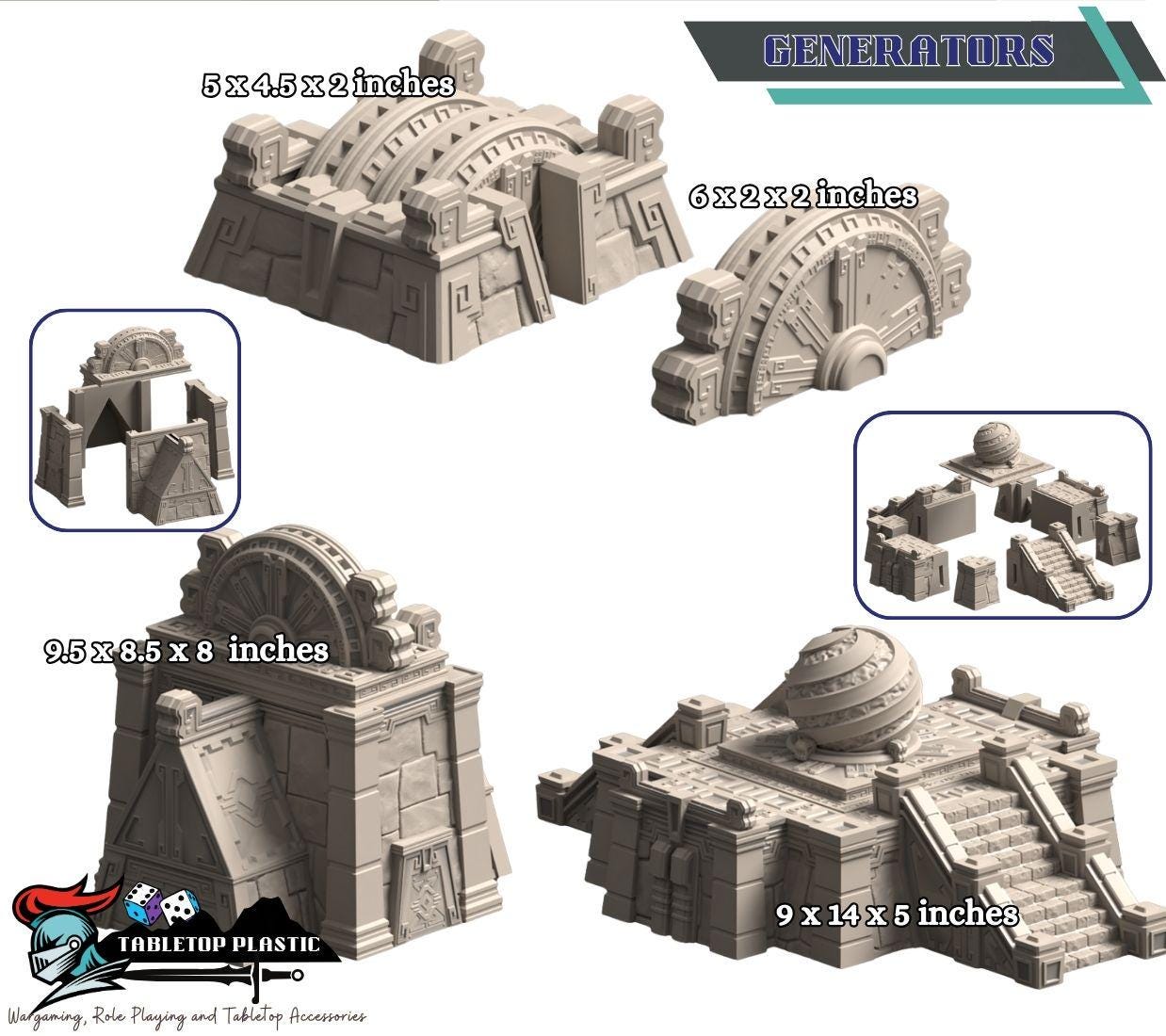 Aztec Inca Sci-Fi Terrain: Pyramids, Platforms & Generators (28-32mm Scale)