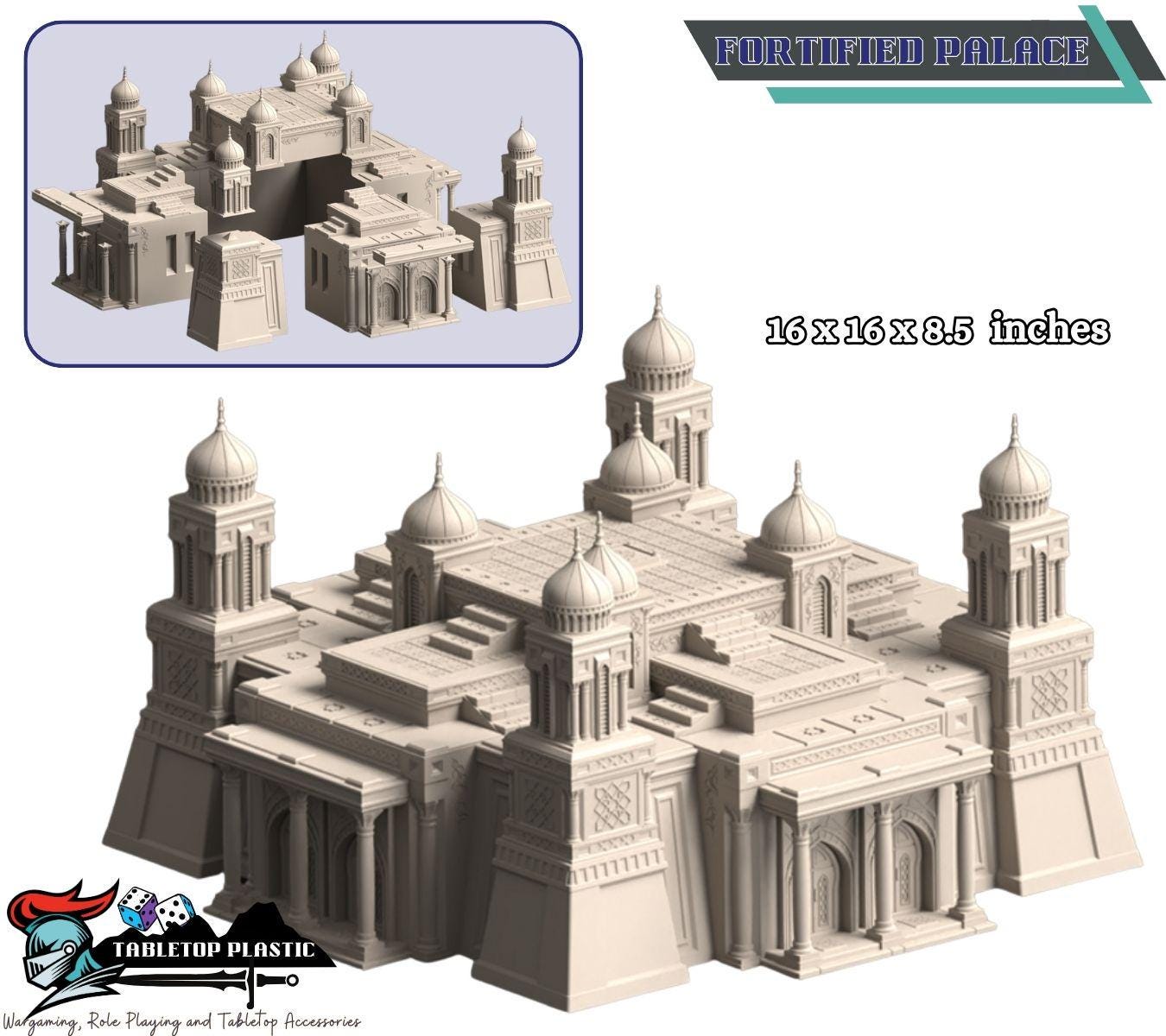 Desert Fortress City Terrain — Palaces, Walls & Hab Blocks (Modular, 28–32mm Tabletop Scenery)