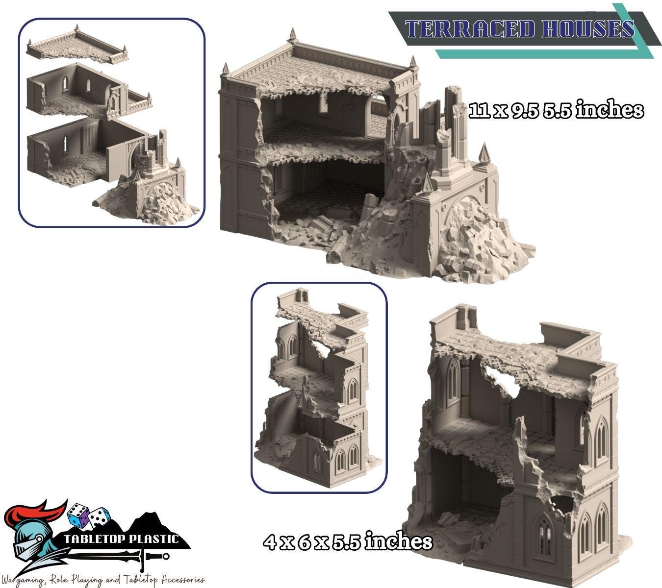 Grimdark Gothic Ruins Terrain — Desolation of Emerita (28–32 mm) Mansions, Corner Ruins & Terraced Houses