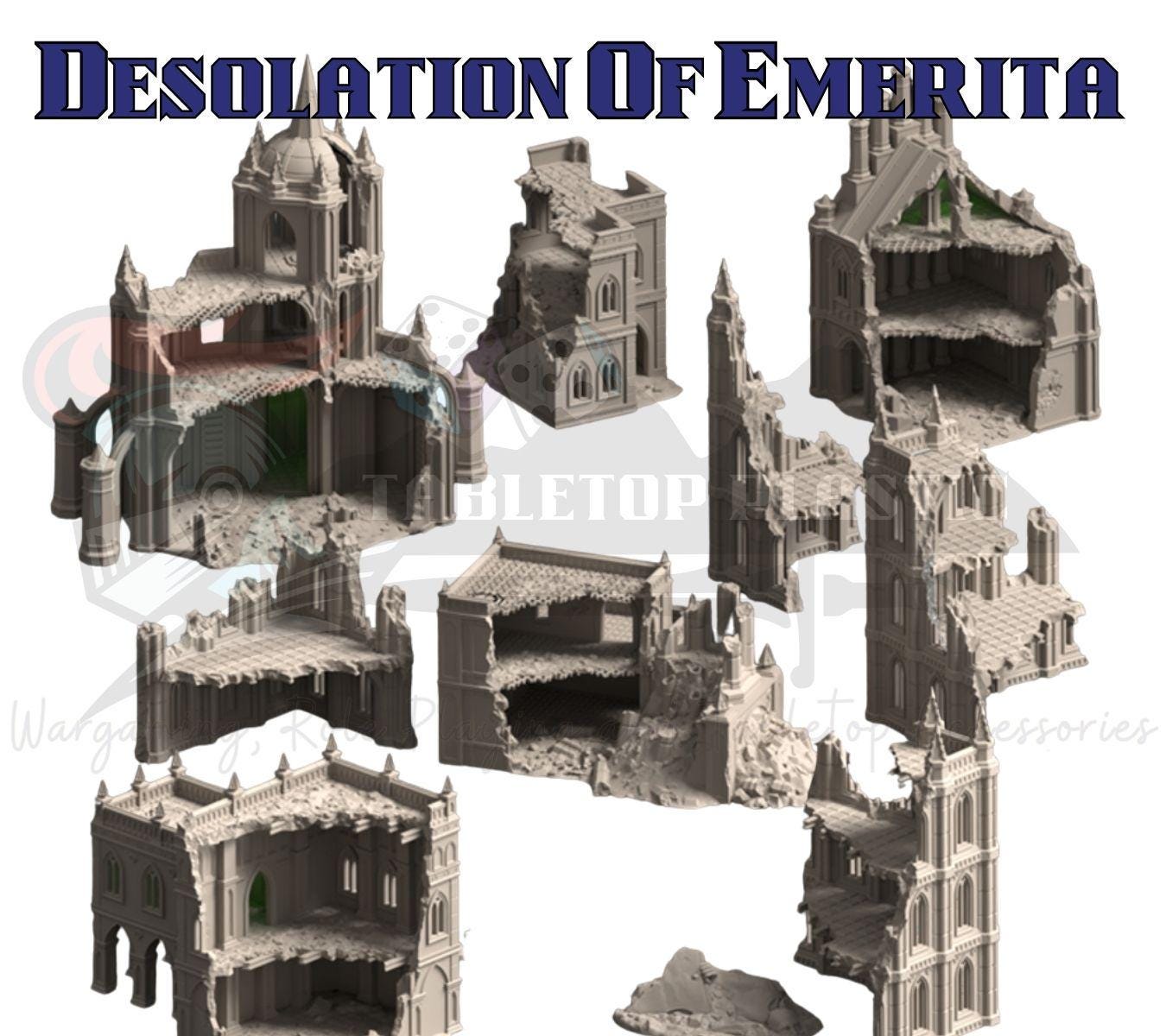 Grimdark Gothic Ruins Terrain — Desolation of Emerita (28–32 mm) Mansions, Corner Ruins & Terraced Houses
