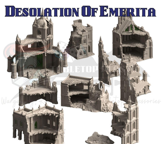 Grimdark Gothic Ruins Terrain — Desolation of Emerita (28–32 mm) Mansions, Corner Ruins & Terraced Houses