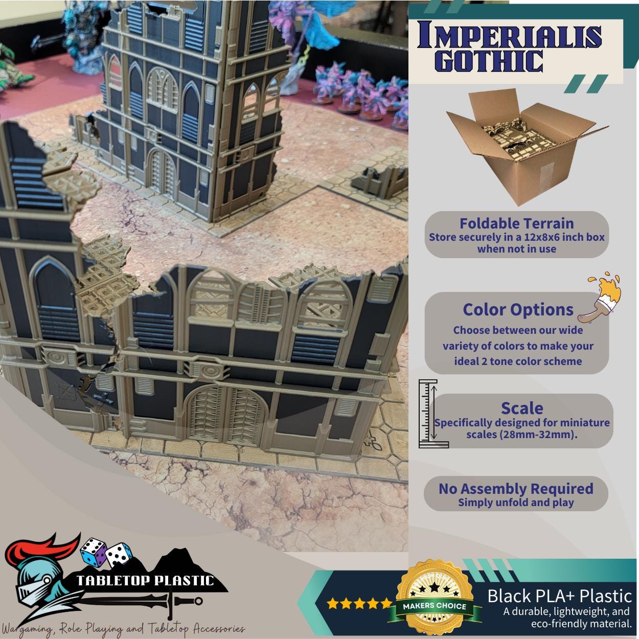 Foldable Gothic Ruins Terrain Set - Competitive Style 40k Terrain designed for GW Matched Play & 2025 Chapter Approved Tournament Companion