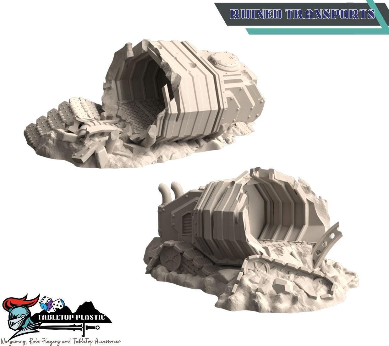 Techno‑nomad graveyard mega‑set — colossal walker ruins with helm shell, legs, hip segment, armor wrecks and transports (28–32mm)