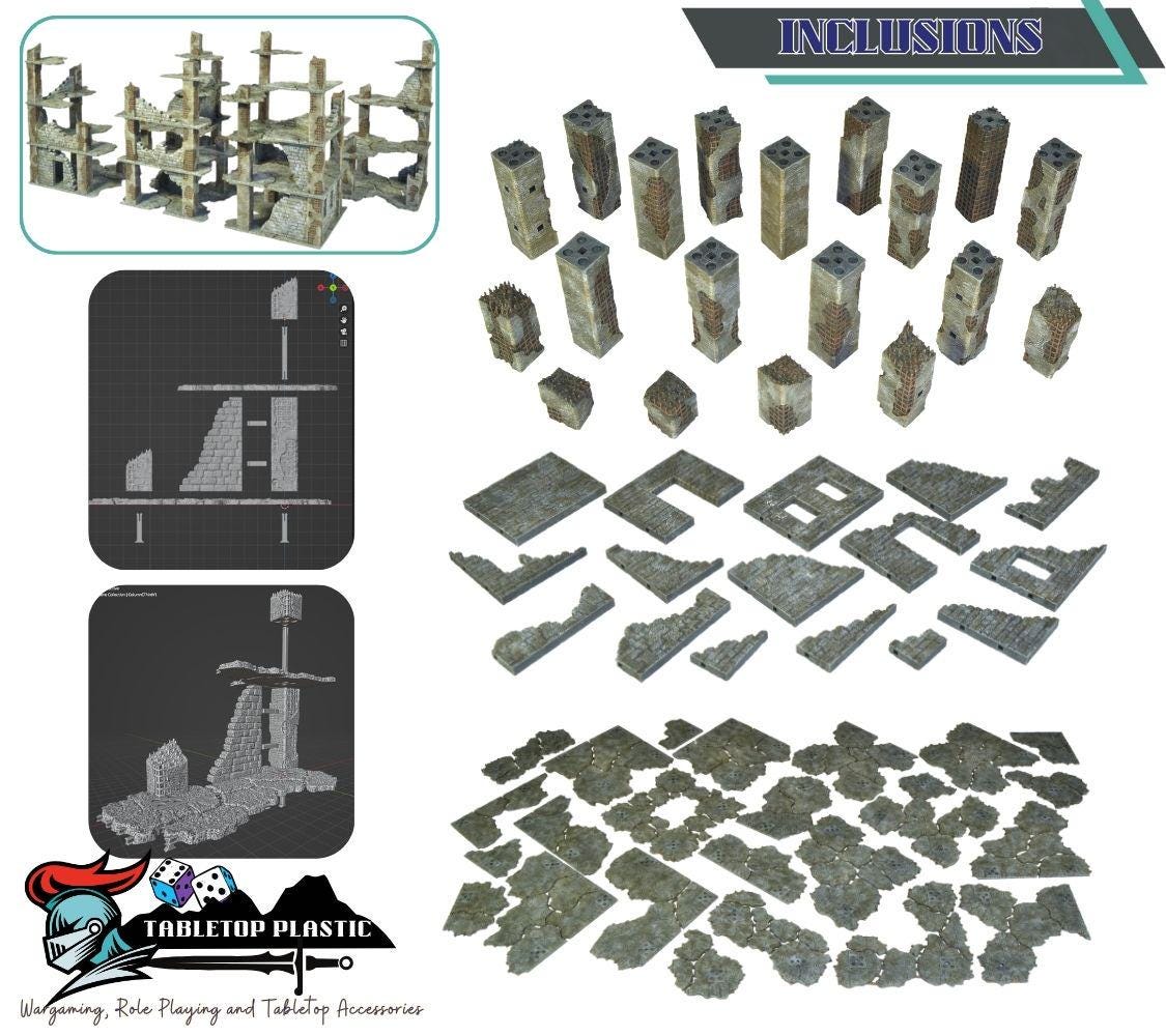 Modular Concrete Ruins Terrain Set: 28-32mm Grimdark Wargaming