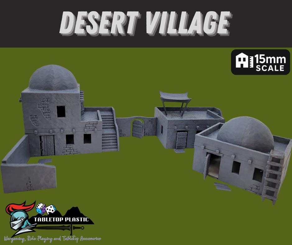DESERT VILLAGE, Tabletop Terrain Sandy Dry Planet, Rpg & Wargame Scenery 15mm