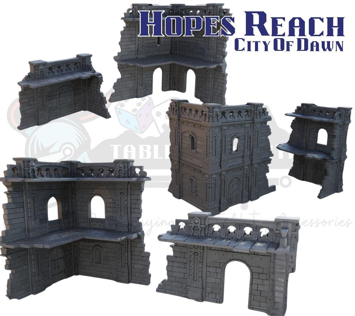 Hope’s Reach City Terrain Set: Fantasy buildings and prebuilt ruined L‑section walls