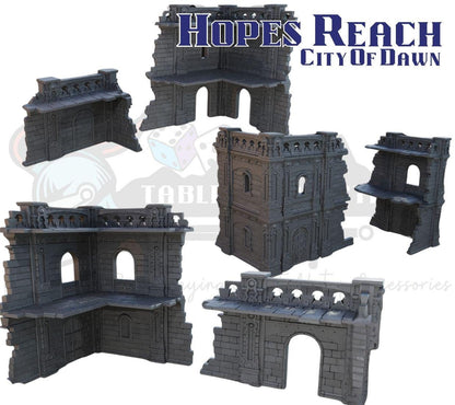 Hope’s Reach City Terrain Set: Fantasy buildings and prebuilt ruined L‑section walls