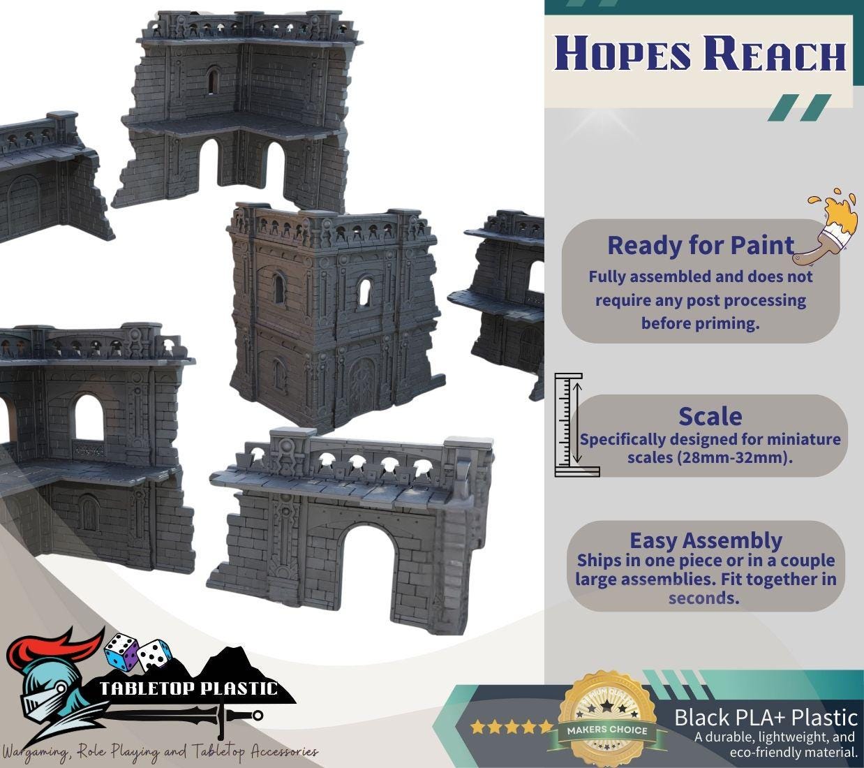 Hope’s Reach City Terrain Set: Fantasy buildings and prebuilt ruined L‑section walls
