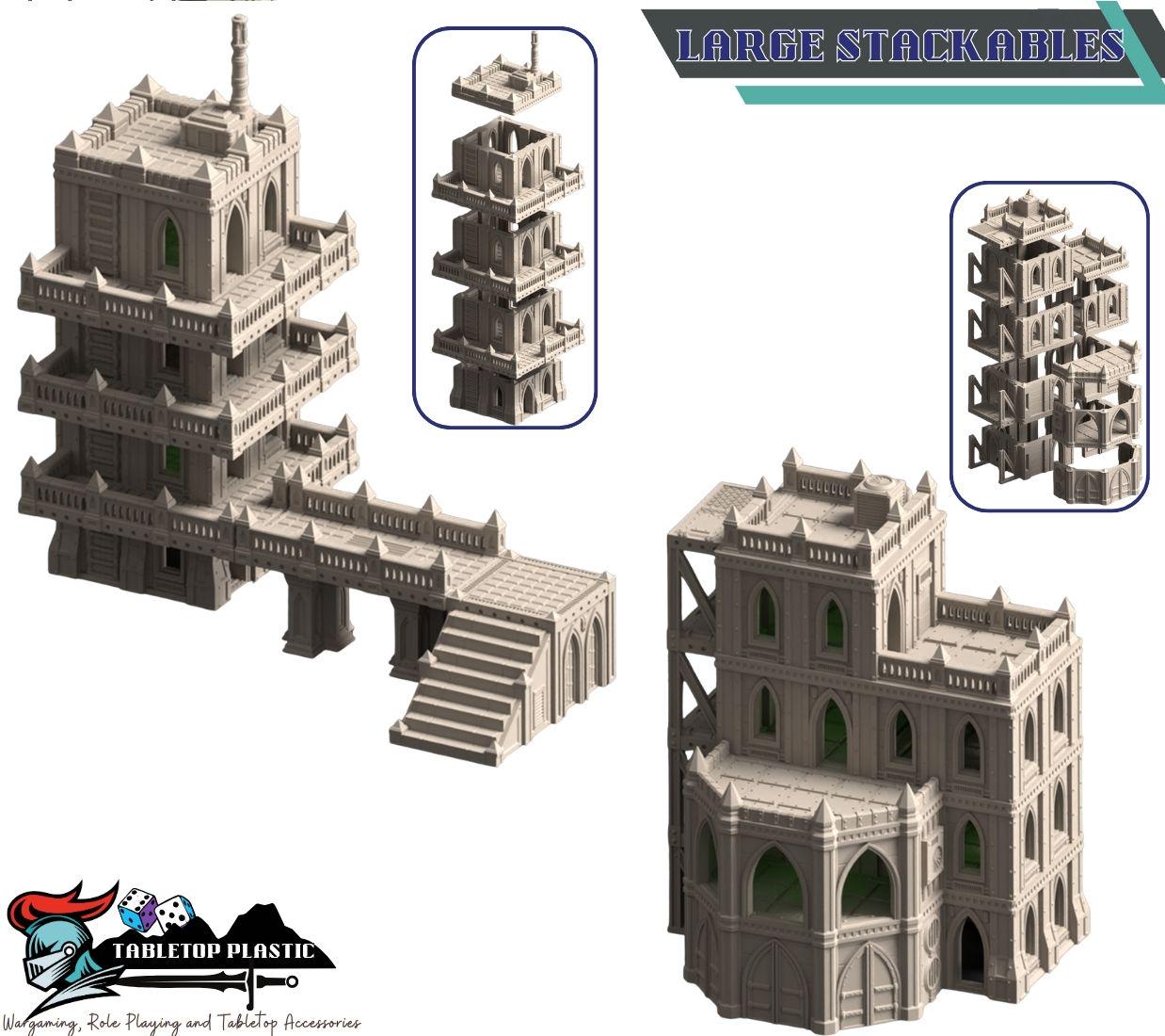 Grimdark hive city terrain set: Omnis Prime Hive District modular hab‑blocks, gantries, walkways