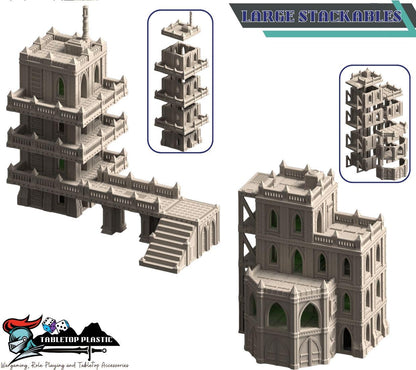 Grimdark hive city terrain set: Omnis Prime Hive District modular hab‑blocks, gantries, walkways