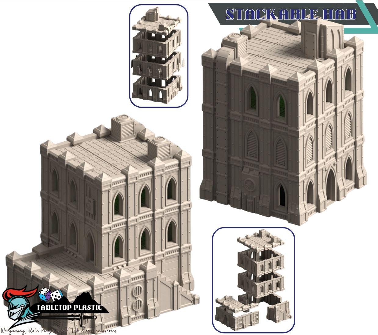 Grimdark hive city terrain set: Omnis Prime Hive District modular hab‑blocks, gantries, walkways