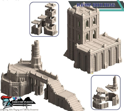 Grimdark hive city terrain set: Omnis Prime Hive District modular hab‑blocks, gantries, walkways