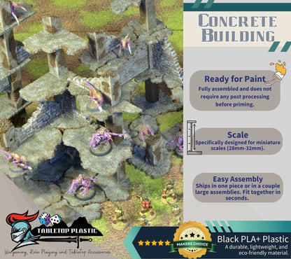 Modular Concrete Ruins Terrain Set: 28-32mm Grimdark Wargaming