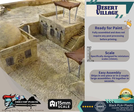 DESERT VILLAGE, Tabletop Terrain Sandy Dry Planet, Rpg & Wargame Scenery 15mm