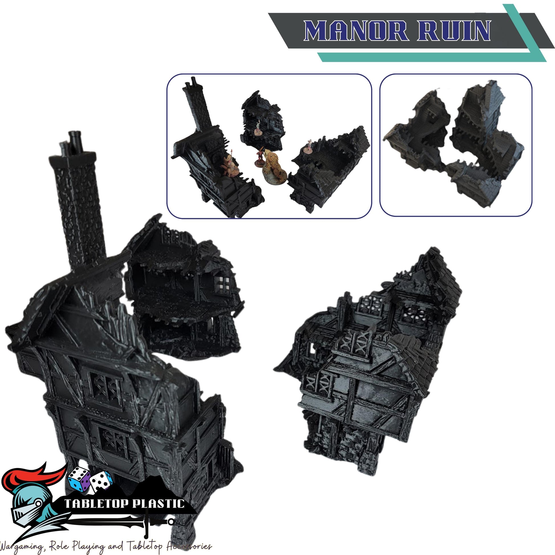 Barrenfall Village Ruins Terrain: – 28–32mm Scale Fantasy Manor, Tavern & Tower