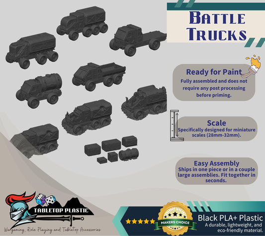 Battle Trucks 28–32mm Terrain: Intact, Cargo & Wrecked Sci‑Fi Trucks