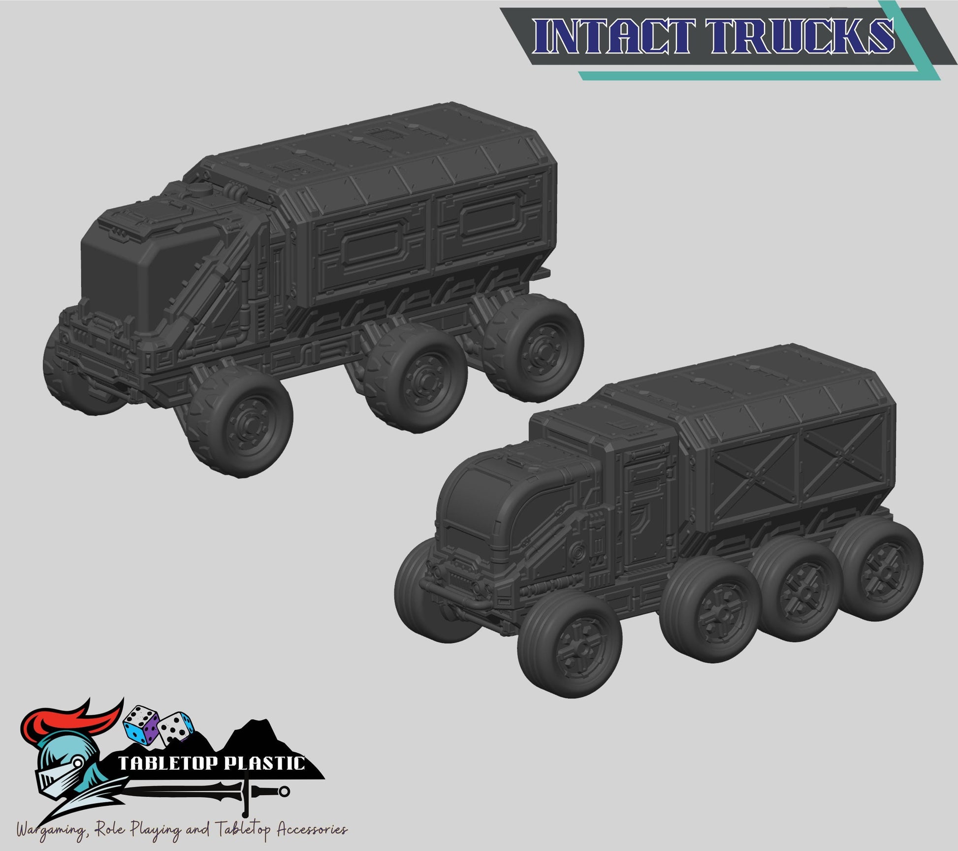 Battle Trucks 28–32mm Terrain: Intact, Cargo & Wrecked Sci‑Fi Trucks
