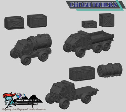 Battle Trucks 28–32mm Terrain: Intact, Cargo & Wrecked Sci‑Fi Trucks