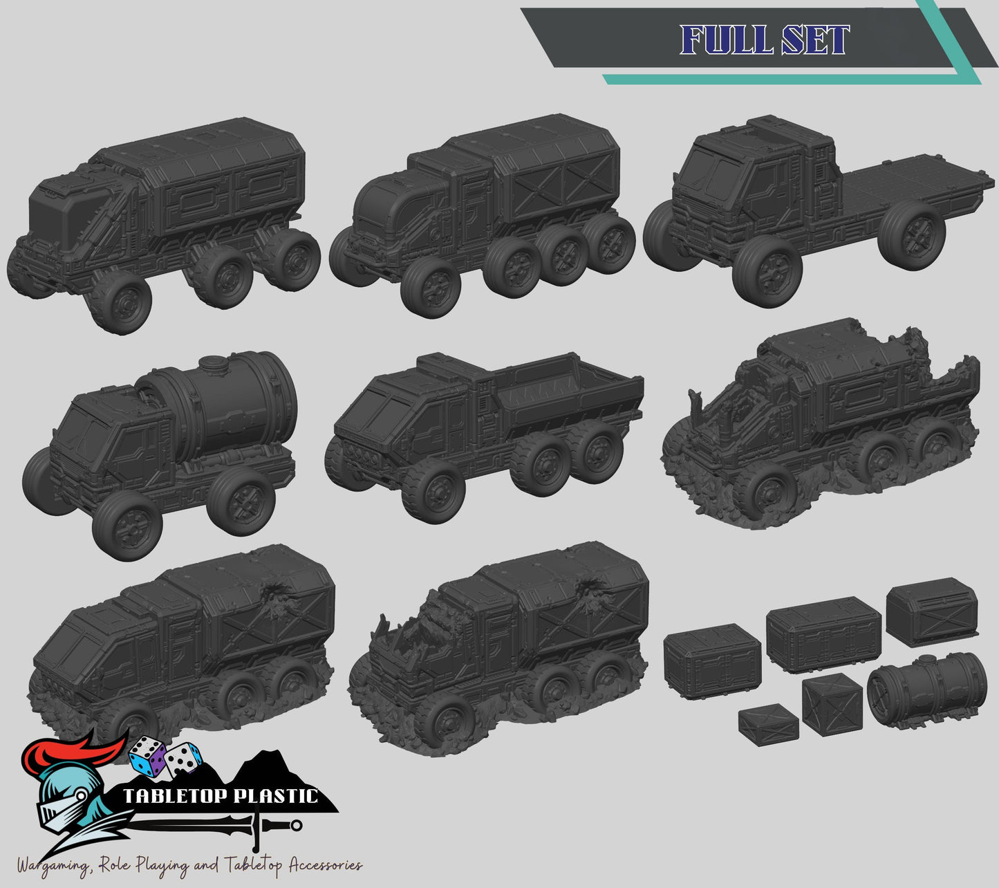 Battle Trucks 28–32mm Terrain: Intact, Cargo & Wrecked Sci‑Fi Trucks