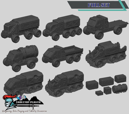 Battle Trucks 28–32mm Terrain: Intact, Cargo & Wrecked Sci‑Fi Trucks