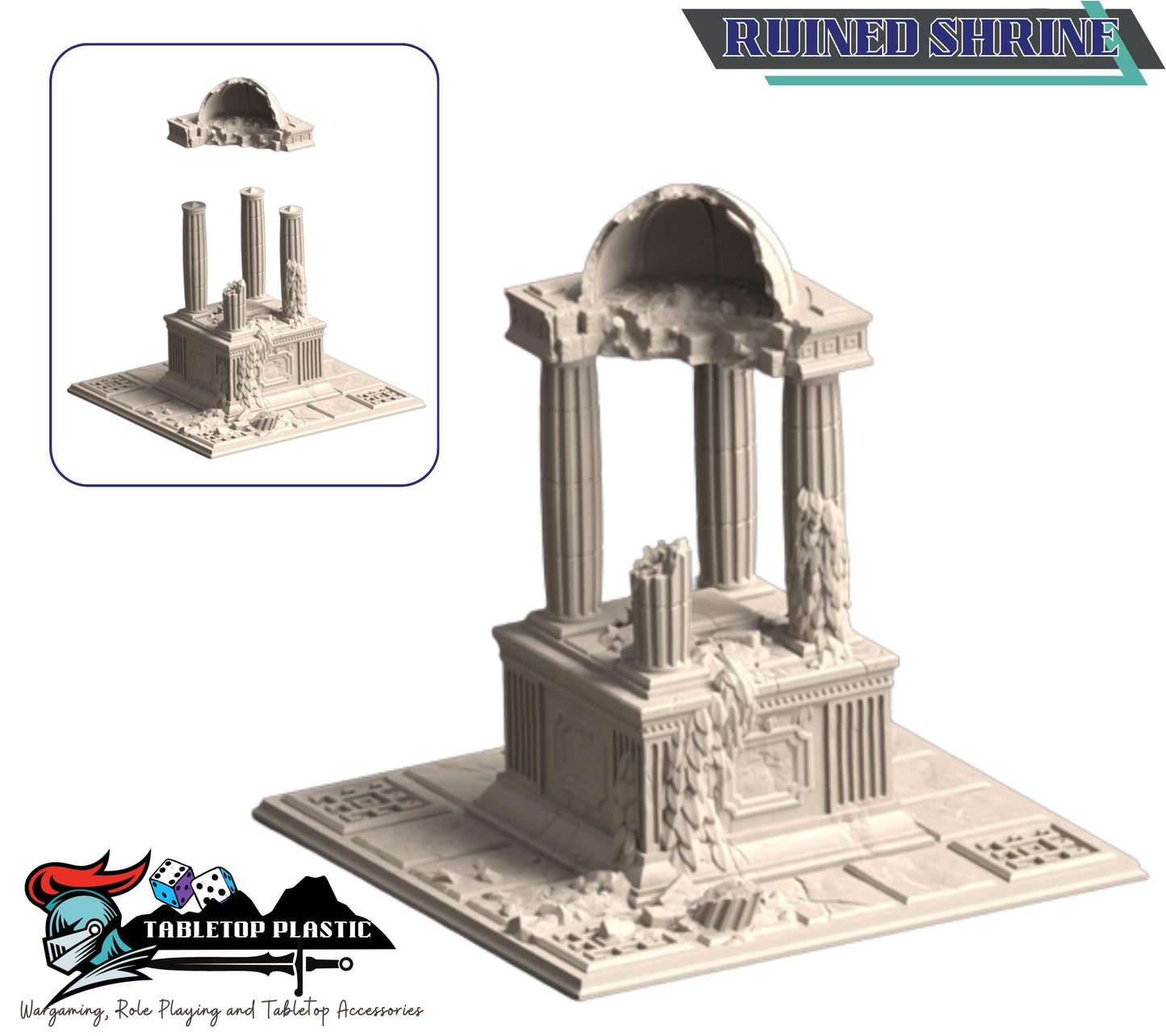 Ancient Roman ruined city terrain: overgrown temple & corner ruins — 28–32 mm wargaming scenery