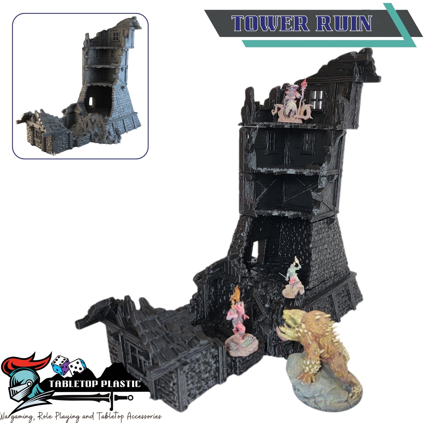 Barrenfall Village Ruins Terrain: – 28–32mm Scale Fantasy Manor, Tavern & Tower