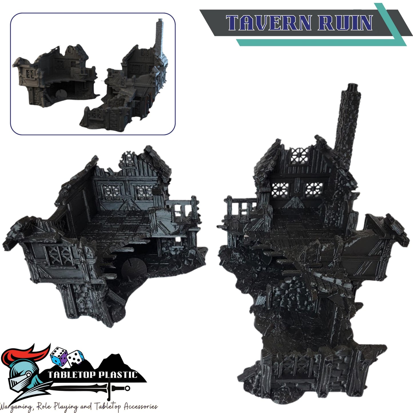 Barrenfall Village Ruins Terrain: – 28–32mm Scale Fantasy Manor, Tavern & Tower