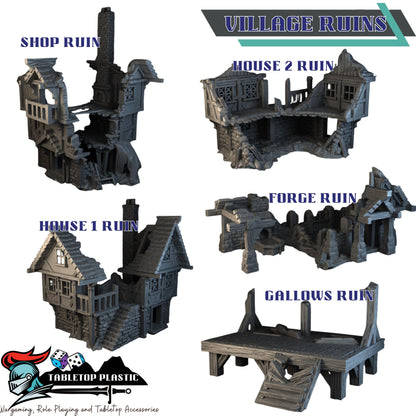 Barrenfall Village Ruins Terrain: – 28–32mm Scale Fantasy Manor, Tavern & Tower