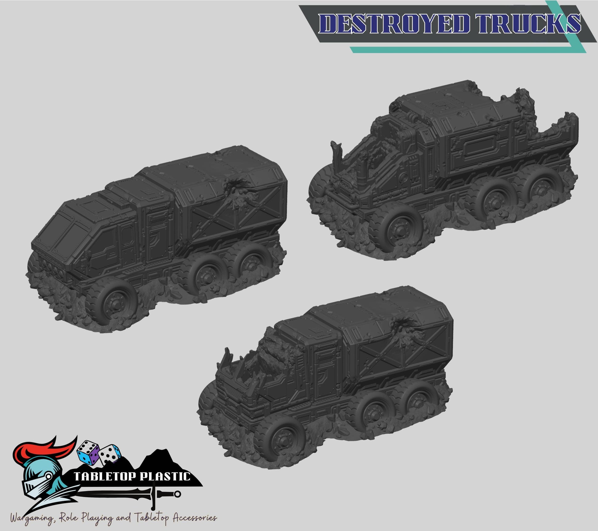 Battle Trucks 28–32mm Terrain: Intact, Cargo & Wrecked Sci‑Fi Trucks