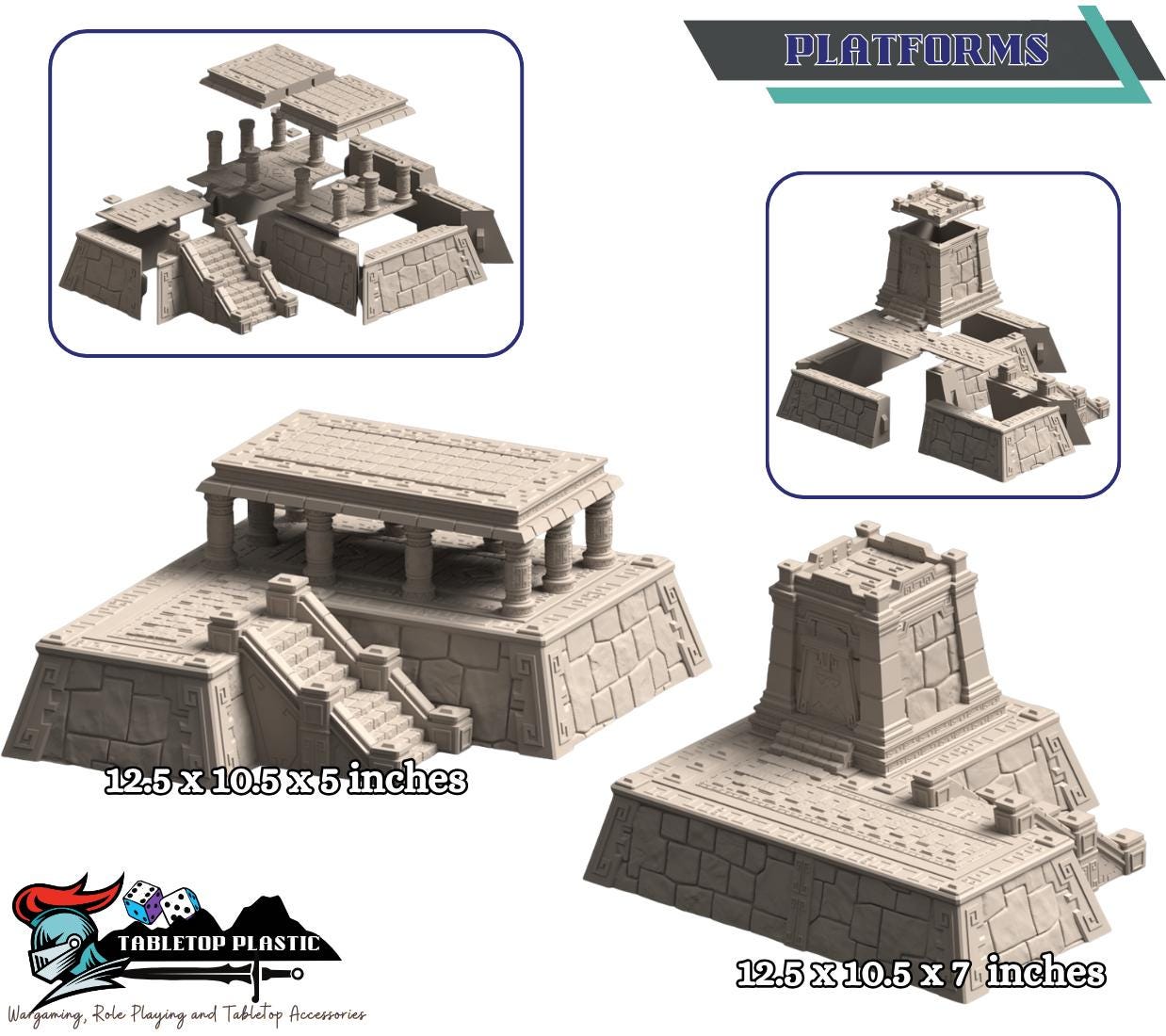 Aztec Inca Sci-Fi Terrain: Pyramids, Platforms & Generators (28-32mm Scale)