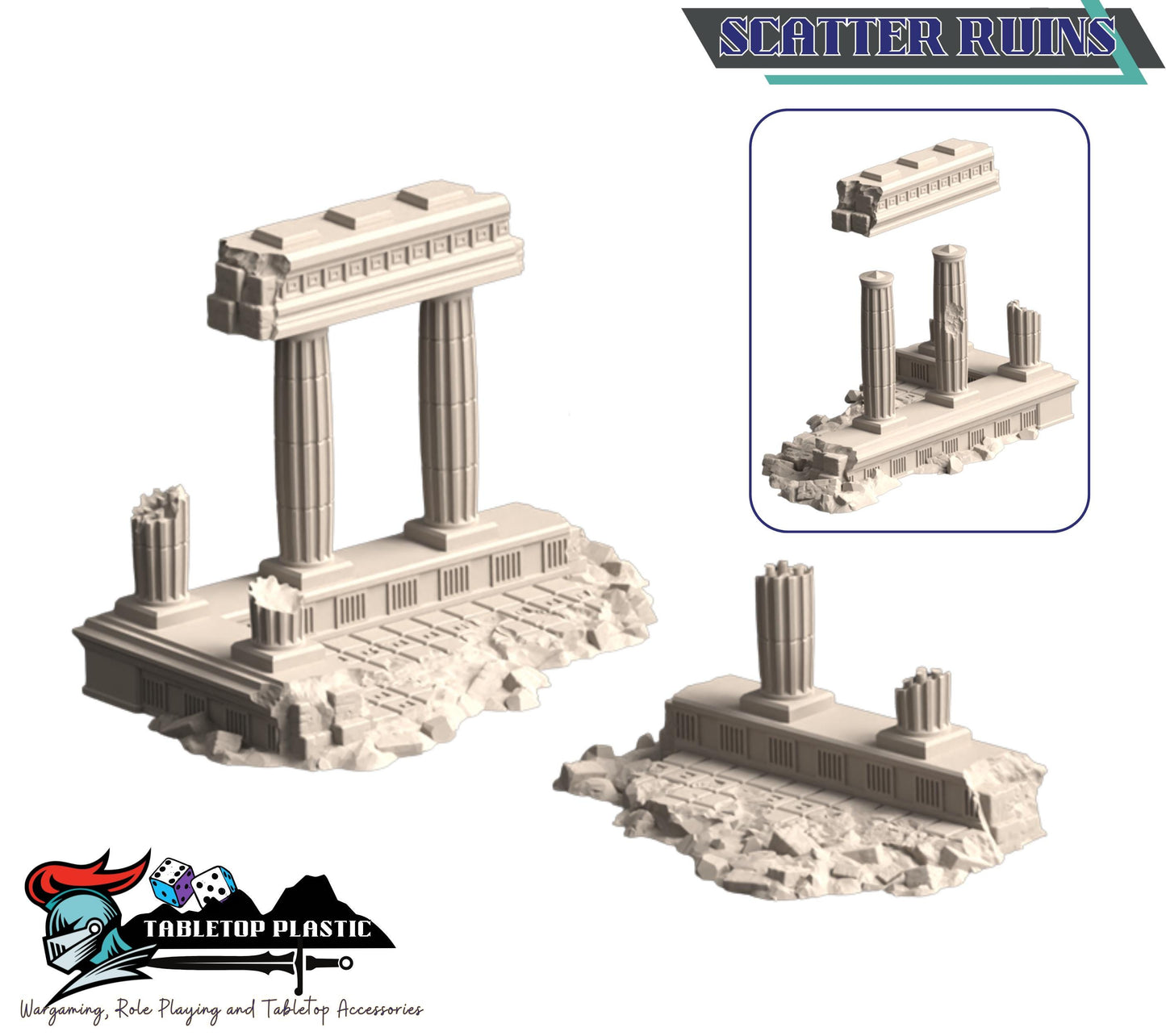 Ancient Roman ruined city terrain: overgrown temple & corner ruins — 28–32 mm wargaming scenery