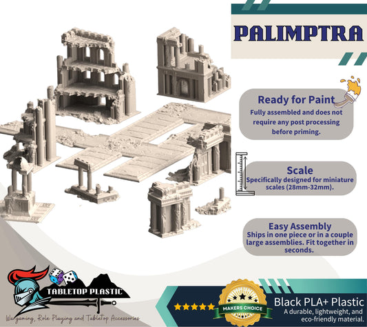 Ancient Roman ruined city terrain: overgrown temple & corner ruins — 28–32 mm wargaming scenery