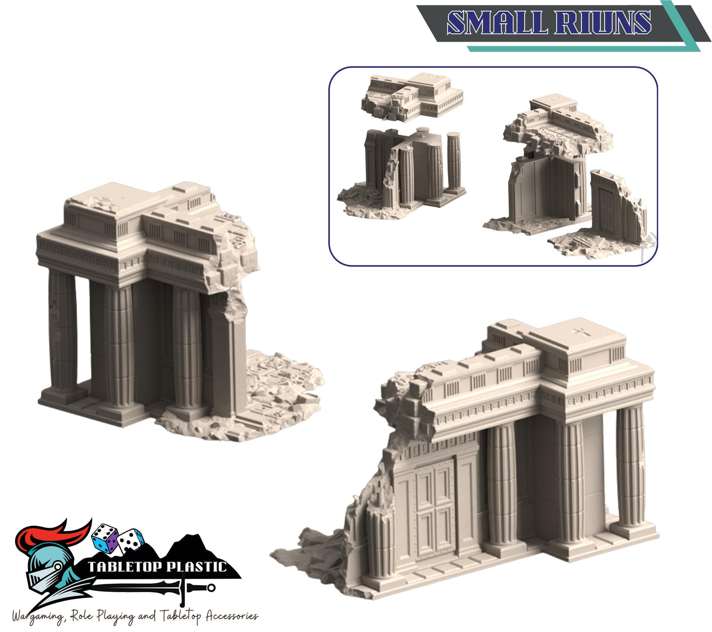 Ancient Roman ruined city terrain: overgrown temple & corner ruins — 28–32 mm wargaming scenery