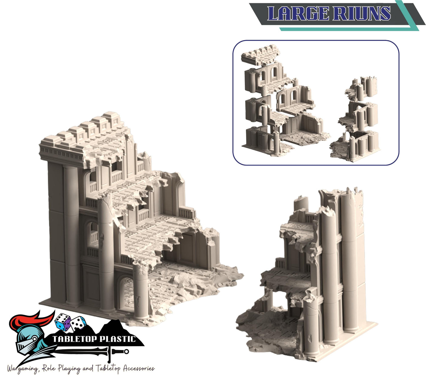 Ancient Roman ruined city terrain: overgrown temple & corner ruins — 28–32 mm wargaming scenery