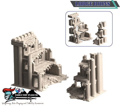 Ancient Roman ruined city terrain: overgrown temple & corner ruins — 28–32 mm wargaming scenery
