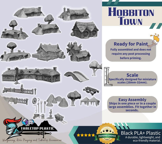 Halfling Village — Hobbiton‑Style Town Terrain Bundle (28-32mm scale)