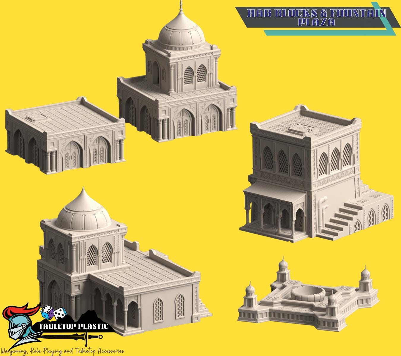 Desert Fortress City Terrain – 10mm-12mm Tabletop Oasis Scenery Set