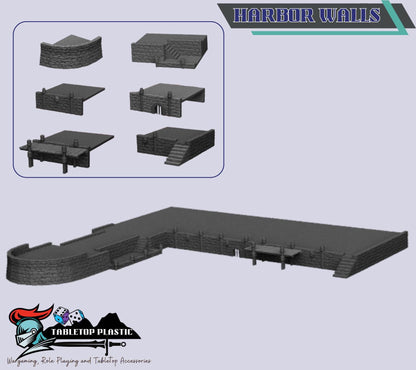 Medieval Harbour Terrain Set | Docks, Walls, Tower, Fisherman’s Hut & Merchant Ship (28mm)