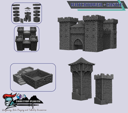 Medieval Harbour Terrain Set | Docks, Walls, Tower, Fisherman’s Hut & Merchant Ship (28mm)